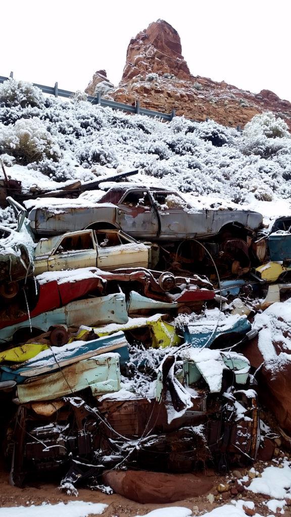 Old cars stabilizing Highway 89 in southern Utah.